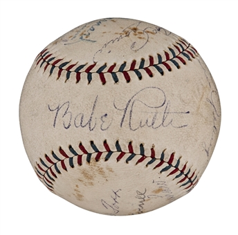 1929-31 Multi-Signed A.L.  Baseball With 10 Signatures Including Ruth and Gehrig (PSA/DNA)